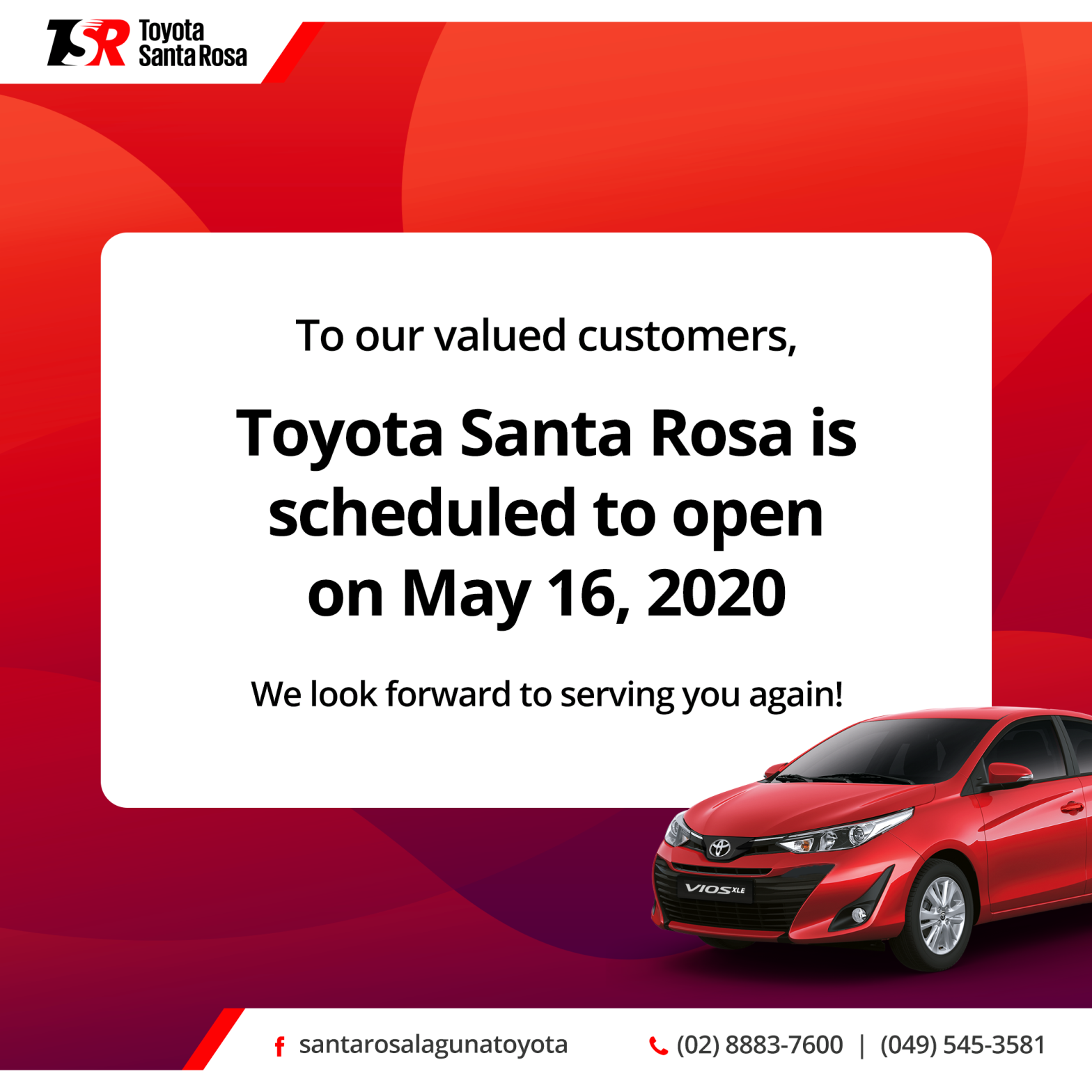 Toyota Santa Rosa Laguna to Re-open on May 16, 2020